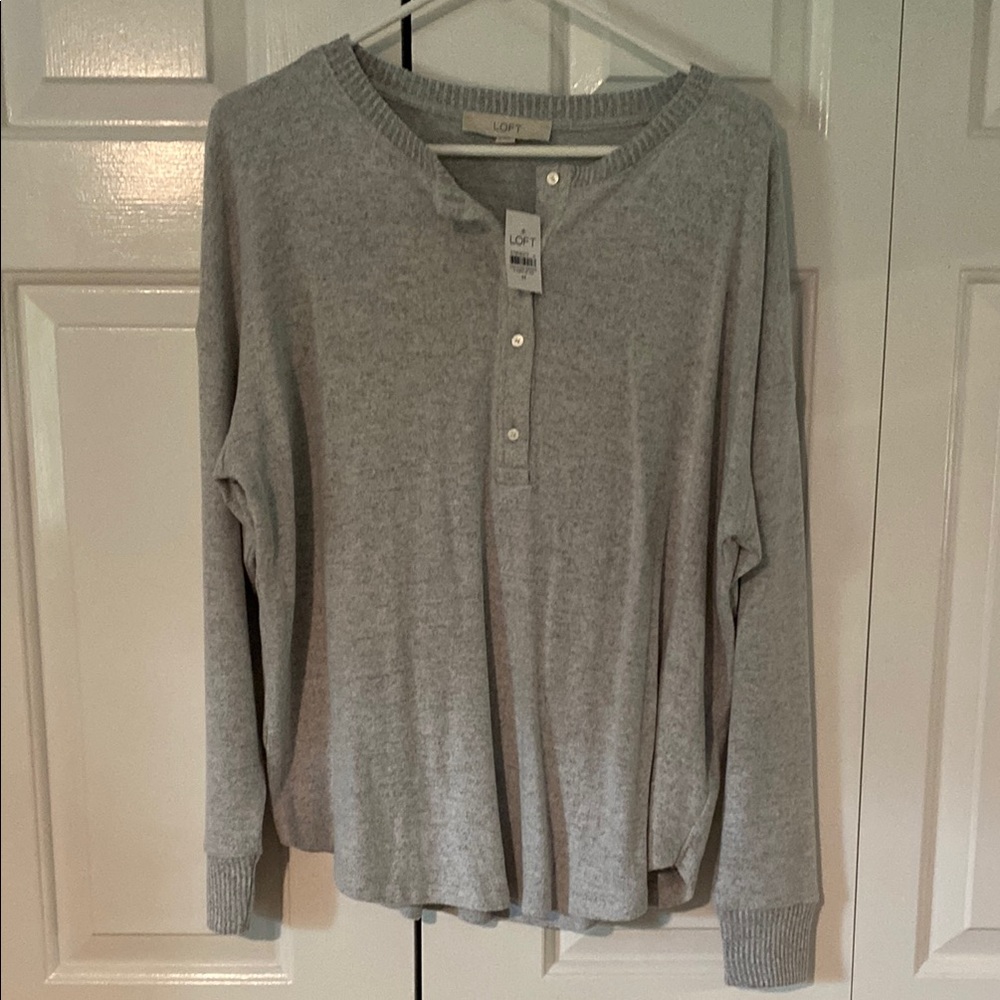 LOFT Gray Crew Neck Sweater Soft Knit